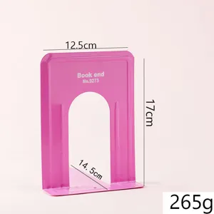 Pink metal bookend for shelves, durable iron book support and organizer for students and office desk.
