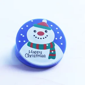 Cute round acrylic clip with snowman design and Christmas theme print for stationery organization.
