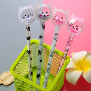 Cute Cat Sequin Gel Pen Cartoon Quicksand Black Ink Neutral Pen 0.5mm Tip Office School Supplies Student Stationery Gift