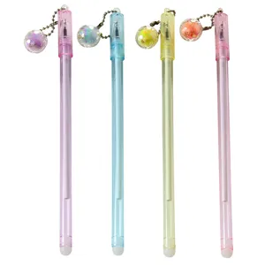 Set of four colorful gel pens with faceted glitter ball charms for students and office.