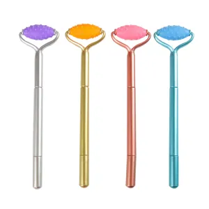 Four-piece novelty gel pen set with functional massage roller head and metallic finish