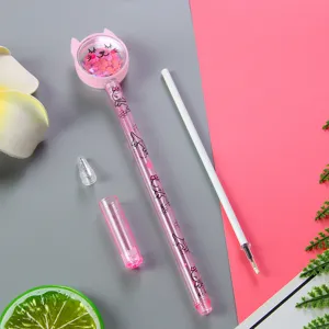 Cute pink cartoon cat sequin gel pen with transparent patterned barrel and white refill