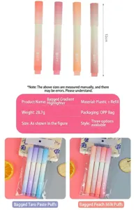 Close-up details of gradient highlighters with 12cm length and soft-color pouch packaging