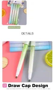 Detail view of gradient green highlighters with pull-cap design and chisel tip