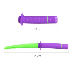 Creative purple and green samurai sword shaped gel pen showing 13cm and 28cm lengths