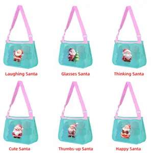 Kids mesh beach bag with cute Santa design, lightweight toy storage shoulder bag for kids.