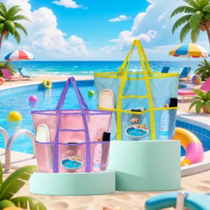 Borsa mare in rete grande shopper da spiaggia per piscina giochi viaggio estate borsa spiaggia