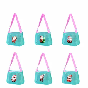 Kids Christmas Mesh Beach Bag Hollow Out Drawstring Shoulder Bag Shell Storage Toy Organizer
