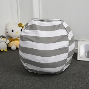 Sac de Rangement pour Peluche en Toile Imprimé Rayé Animal Grande Capacité Organisateur de Couette Sac de Rangement de Voyage Multifonctionnel
