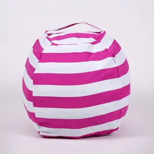 Housse de pouf de rangement en toile rayée rose et blanche pour jouets, douce et très durable.