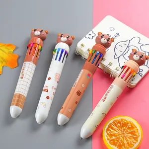 Lot de stylos à bille rétractables 10 couleurs avec un décor d'ours mignon et doux