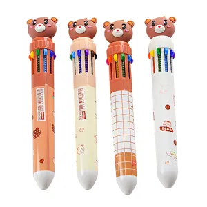 Lot de stylos à bille rétractables 10 couleurs ours de dessin animé pour l'école