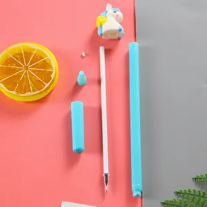 Süßer Cartoon-Einhorn-Gelschreiber mit weichem Silikonkopf-Ornament als Geschenk