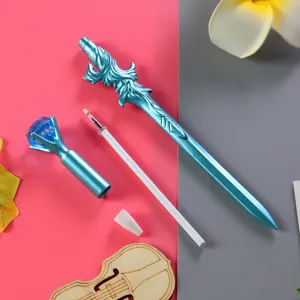 Δημιουργικό στυλό gel σε σχήμα σπαθιού anime με μεγάλο μπλε διαμάντι και φινίρισμα