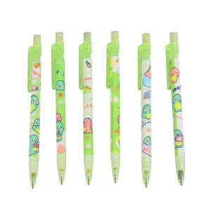 Set mit sechs niedlichen grünen Dinosaurier Druckbleistiften 0,5 mm für Schüler
