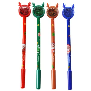 Christmas reindeer sequin gel pens set with festive cartoon patterns and sparkling glitter