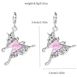 Detailed view of the pink crystal butterfly earrings showcasing dimension and weight specs clearly.