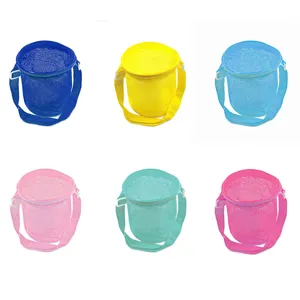 Kids mesh beach bag toy storage bucket colorful portable outdoor sand toy collection bag