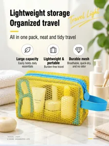 Tragbare Mesh-Kosmetiktasche für Reisen, transparenter Kulturbeutel mit praktischem Reißverschluss.