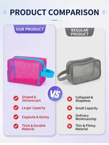 Mesh Kosmetiktasche Detailansicht mit grossem Fassungsvermoegen und robuster Form.