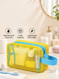 Netz Kosmetiktasche Reise tragbar transparent Kulturbeutel Aufbewahrung gelb Organizer