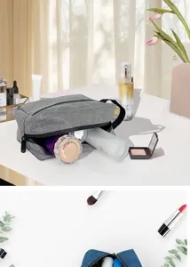 Oxford cloth double layer toiletry bag, travel cosmetic organizer with zipper and handle.