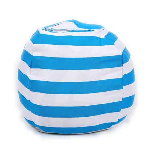 Housse de pouf en toile rayée bleu et blanc organisateur de rangement de jouets en peluche.