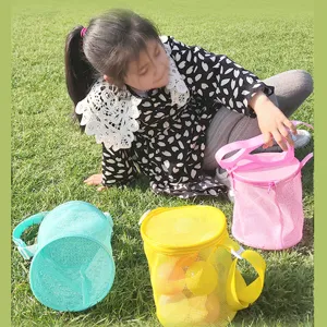 Kids Beach Toy Mesh Bag Portable Sand Storage Bucket Outdoor Shell Collecting Bag Blue