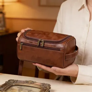 Portable Large Capacity Waterproof PU Leather Travel Toiletry Bag Multifunctional Makeup Organizer For Women And Men