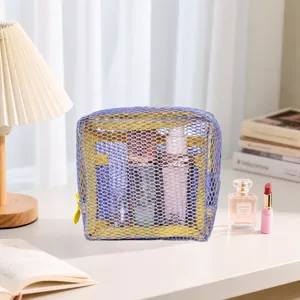 Portable Mesh Cosmetic Bag See-Through Travel Beach Storage Pouch Zipper Makeup Organizer Handbag