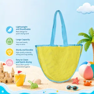 Kids mesh beach bag, colorful toy storage tote, lightweight quick-dry sand bag for kids.