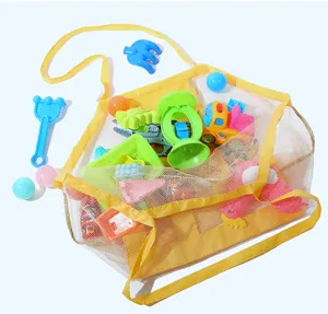 Kids beach toy mesh bag with shoulder strap, breathable hollow transparent storage bag.