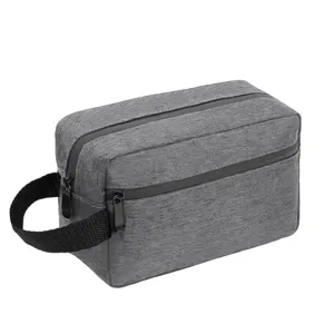 Grey double layer toiletry bag men travel cosmetic pouch Oxford cloth storage organizer detail