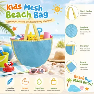 Detailed view of kids mesh beach bag with breathable design, sturdy handles, and folding storage.