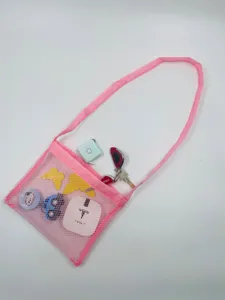Rosa Netz Strandtasche Kinder große Kapazität Aufbewahrung Spielzeugtasche mit Gurt.