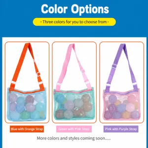 Children mesh beach bag toy storage shoulder bag with adjustable strap for kids