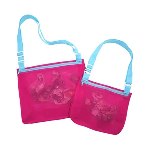 Kids beach mesh bag toy storage tote clear shoulder bag outdoor travel lightweight pink