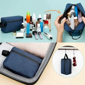 Blue oxford cloth travel toiletry bag double layer cosmetic organizer for men and women