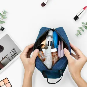 Blue oxford cloth travel toiletry bag, multi-functional waterproof makeup organizer for men.