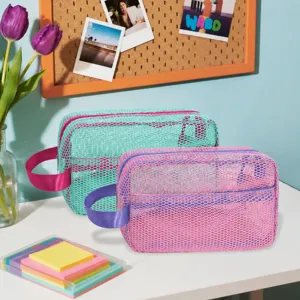 Mesh cosmetic bag transparent toiletry pouch travel portable storage organizer dual color set