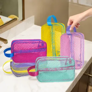 Portable Mesh Cosmetic Bag Transparent Travel Toiletry Organizer Multi Color Hollow Storage Pouch For Swimming Beach Daily