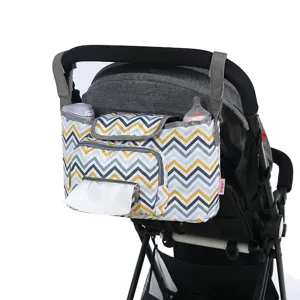 Large Capacity Diaper Bag Stroller Hanging Bag Multifunctional Oxford Cloth Mom Storage Bag Striped Travel Organizer