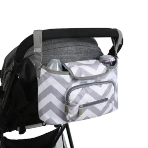 Grey white chevron baby stroller organizer bag multi pocket hanging pram mummy storage bag