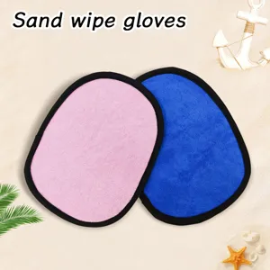 Sand wipe gloves for beach kids outdoor cleaning soft towel blue and pink two-pack set