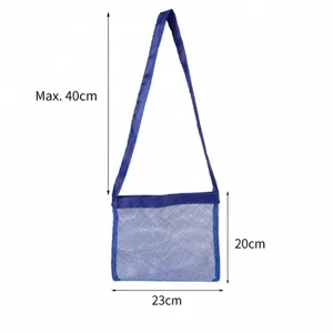 Bolsa de playa de malla azul con correa, gran bolsa de almacenamiento para juguetes.