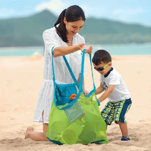 Grande borsa da spiaggia in rete per giocattoli bambini, borsa tote da viaggio leggera.