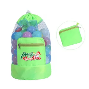 Sac de Plage de Noël Sac à Dos en Maille Sac de Rangement de Voyage Portable