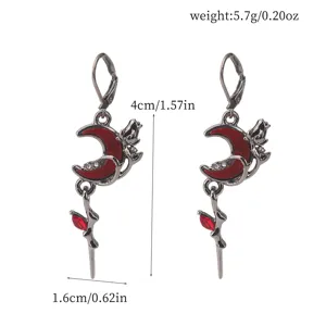 Gotische rote Mond Rose Dolch Ohrringe Damen dunkler Stil Punk Legierung Party Schmuck Stück
