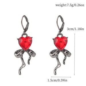 Dunkle gotische rote Herz Kristall Schleife Ohrringe für Halloween Party Mode Schmuck