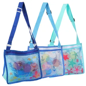 Kids mesh beach bag toy storage bag shell collecting shoulder bag for children summer